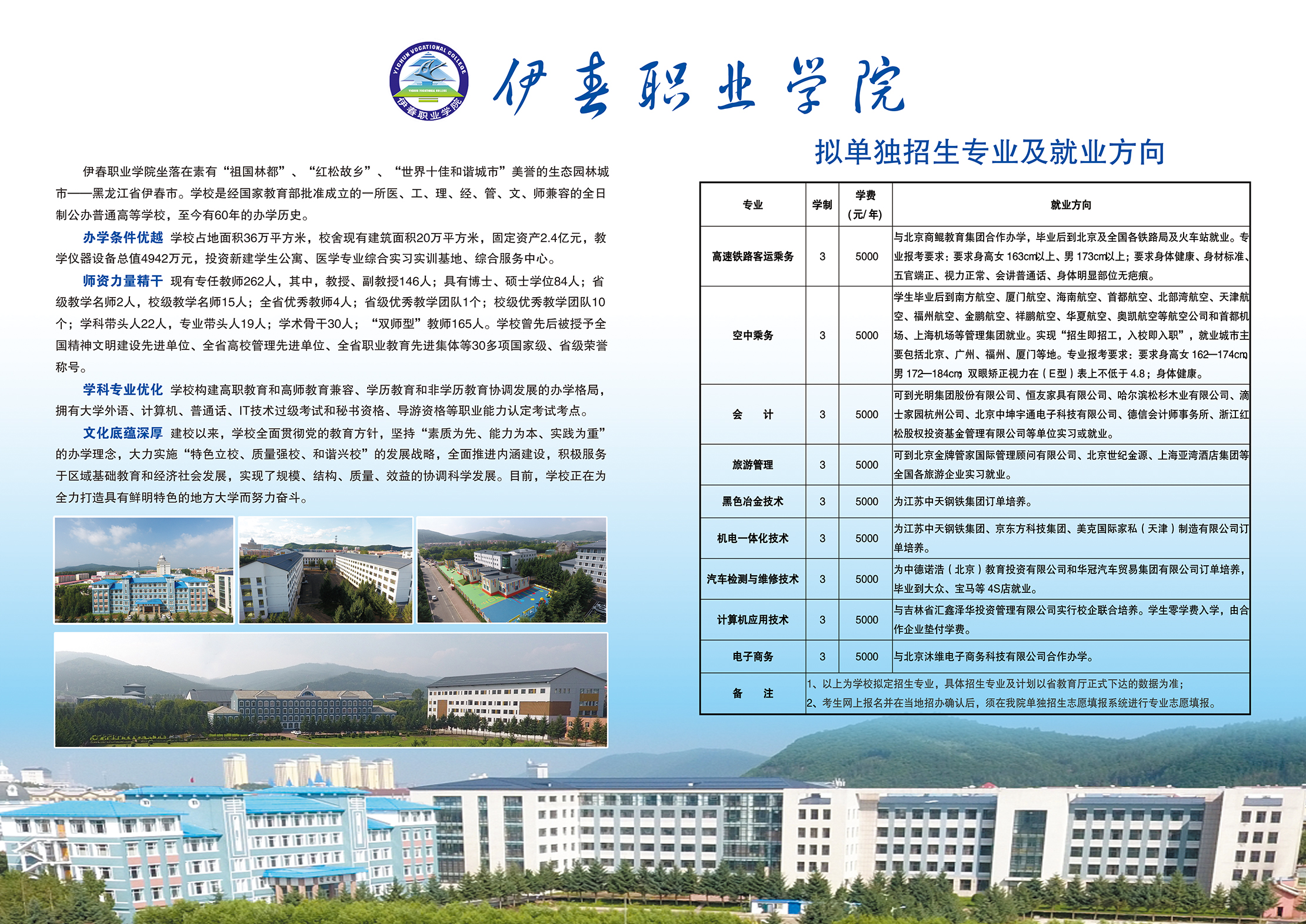 伊春職業(yè)學(xué)院2019年單招招生簡章